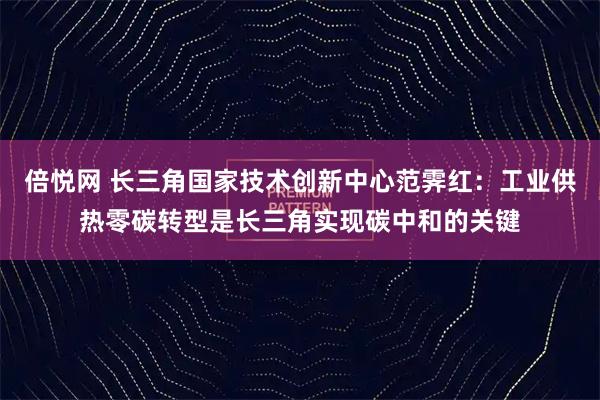 倍悦网 长三角国家技术创新中心范霁红：工业供热零碳转型是长三角实现碳中和的关键