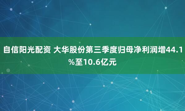 自信阳光配资 大华股份第三季度归母净利润增44.1%至10.6亿元